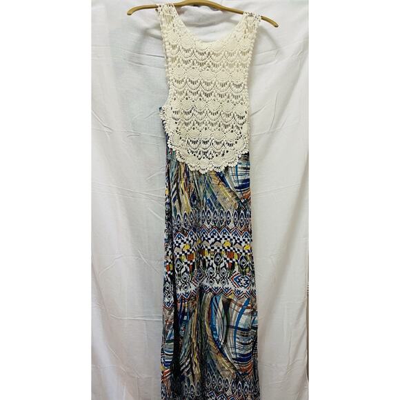 YA Los Angeles Maxi Dress Boho Artistic Print Crochet Flowy Hippie Festival Y2K - Picture 6 of 11